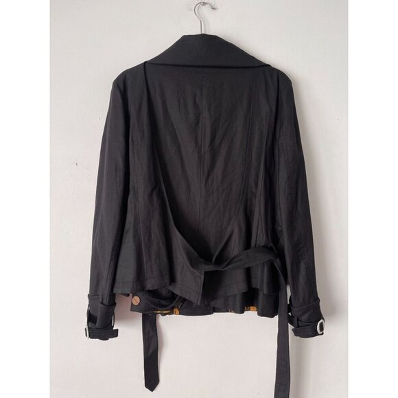 Hugo Boss Black Linen Belted Jacket Blazer Animal Print Lining Size 8 Wrap Back - Picture 5 of 16